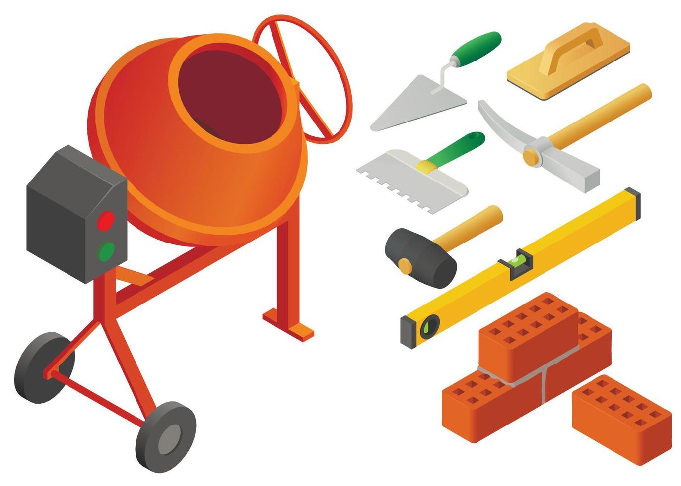 Masonry worker icons set, isometric style vector