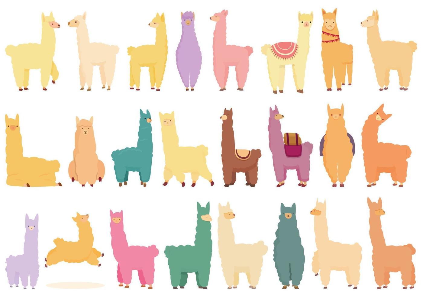 conjunto de iconos de lama vector de dibujos animados. alpaca de animales