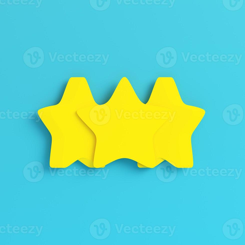 Yellow three abstract stars on bright blue background in pastel colors photo