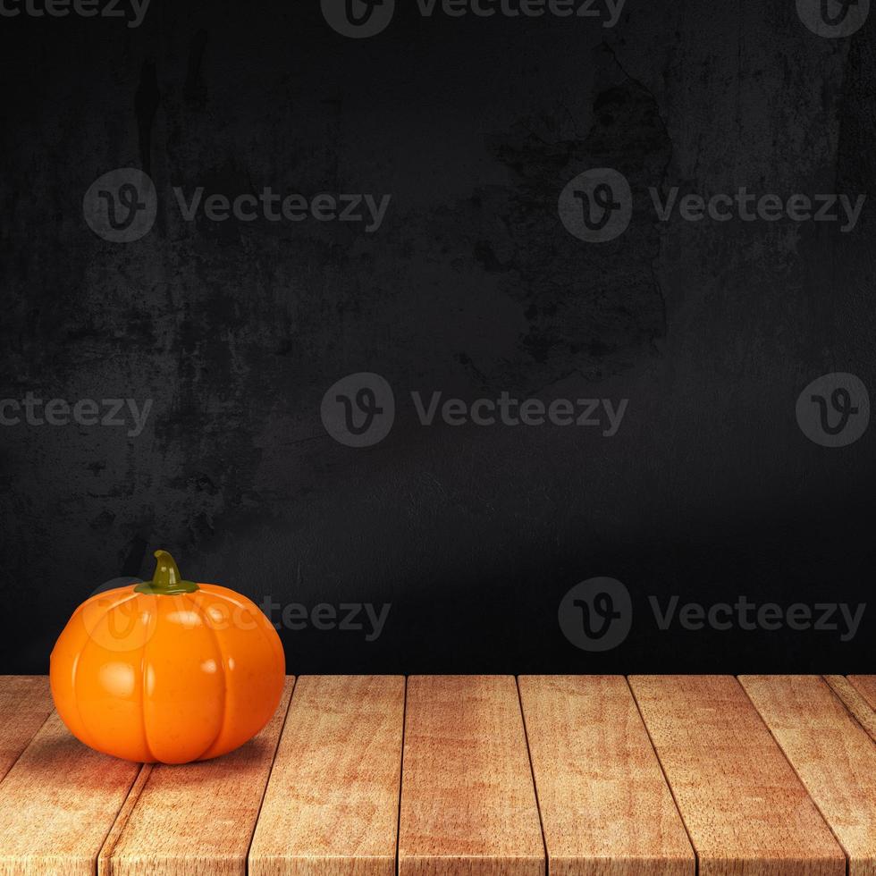 Pumpkin on wooden table on dark background. 3d rendering photo