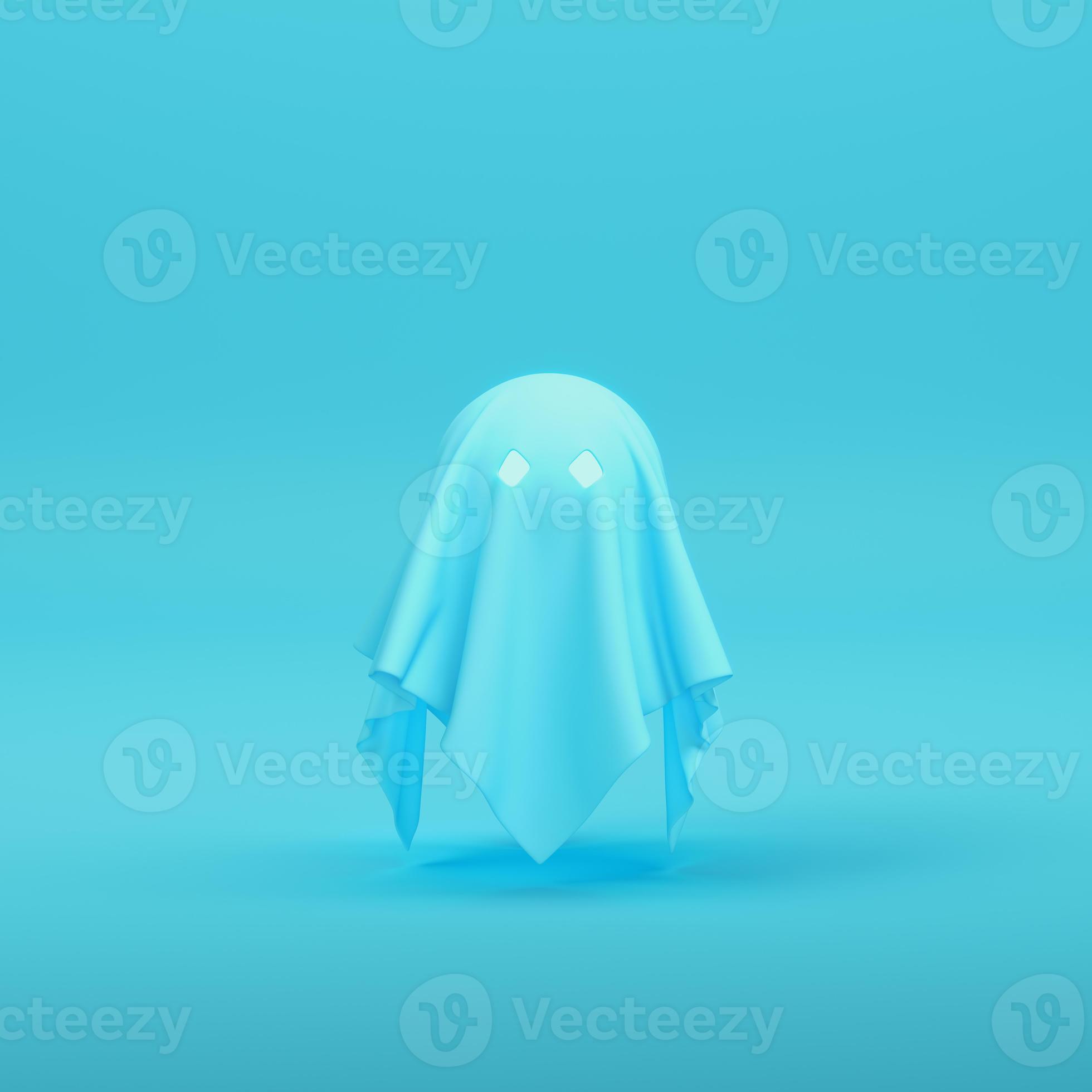 Cute ghost character on bright blue background in pastel colors 8937149