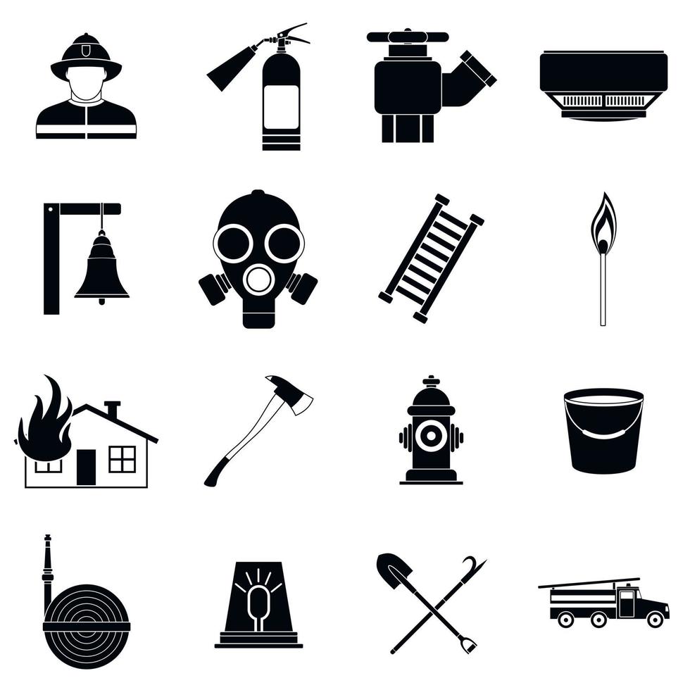 Firefighter black simple icons set vector