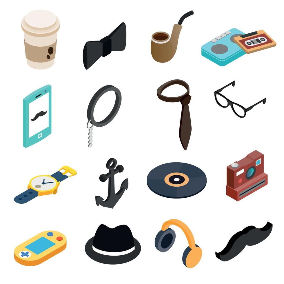 Hipster style isometric 3d icons set vector