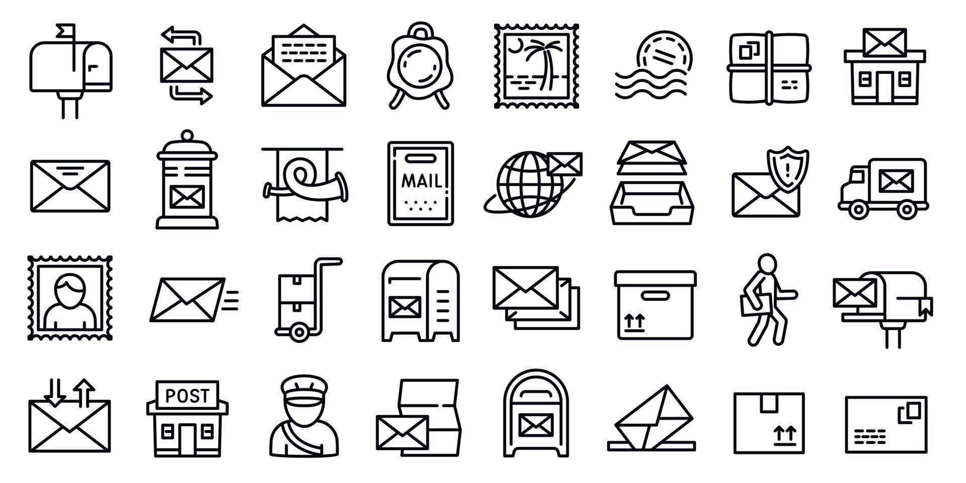 conjunto de iconos de cartero, estilo de esquema vector