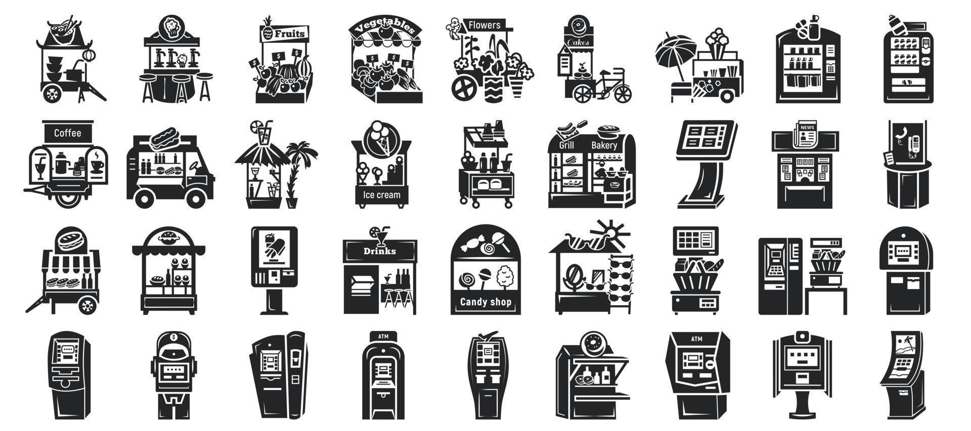 Kiosk icon set, simple style vector