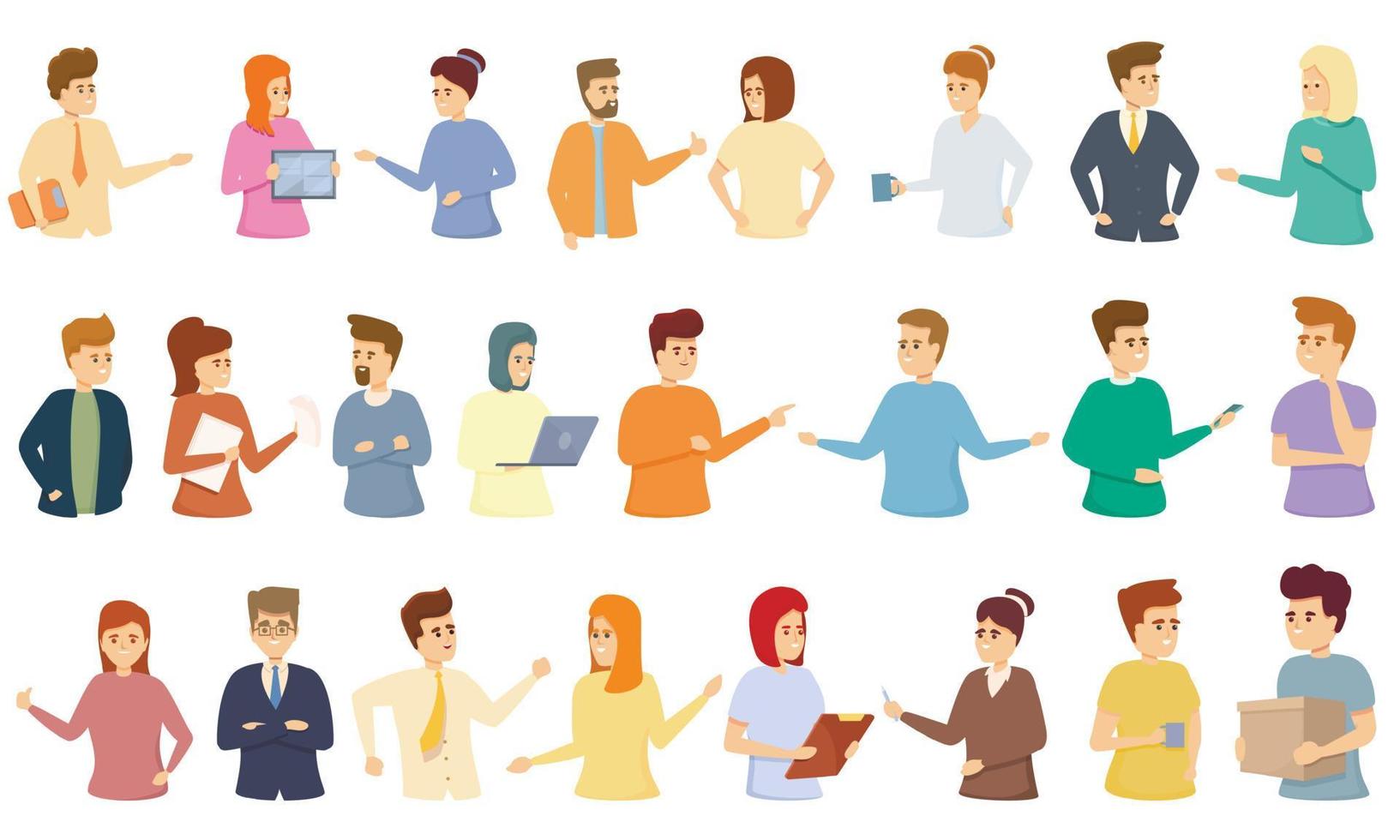Colleague icons set, cartoon style vector