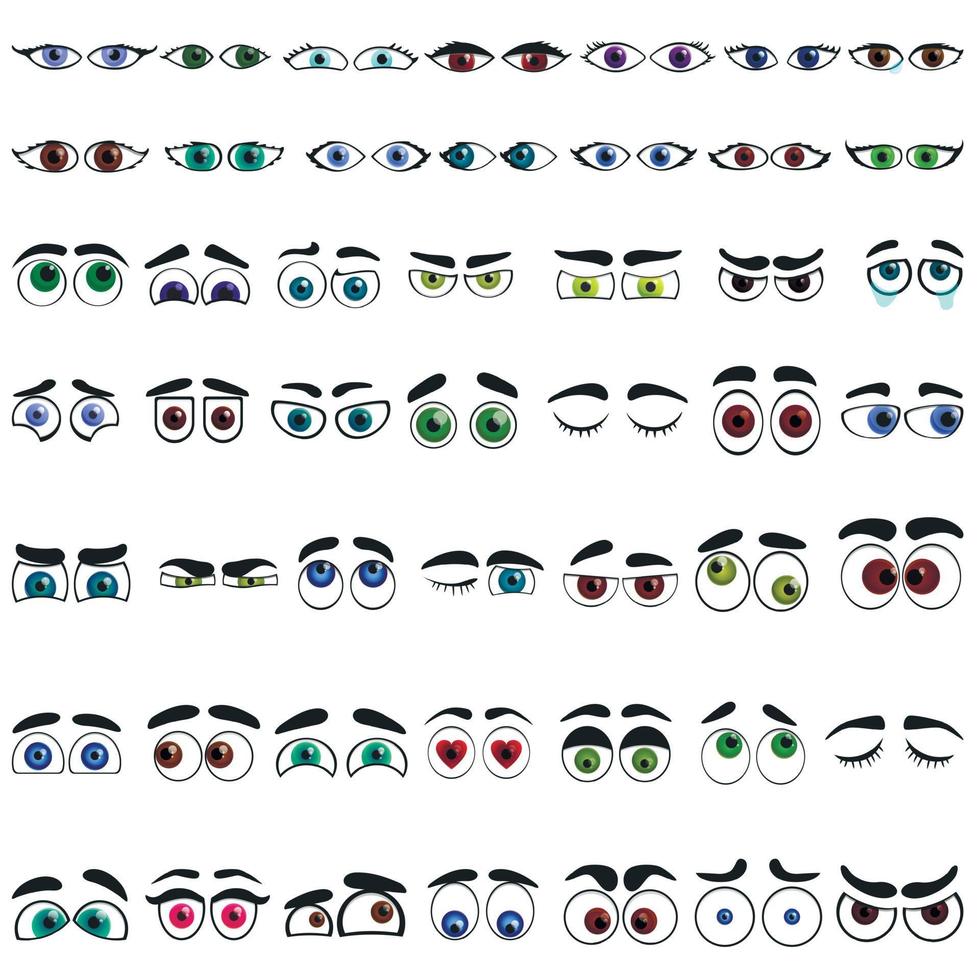 Eyes icons set, cartoon style vector