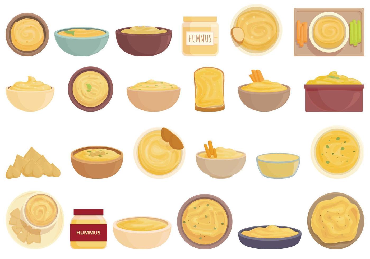 conjunto de iconos de hummus vector de dibujos animados. pita de comida