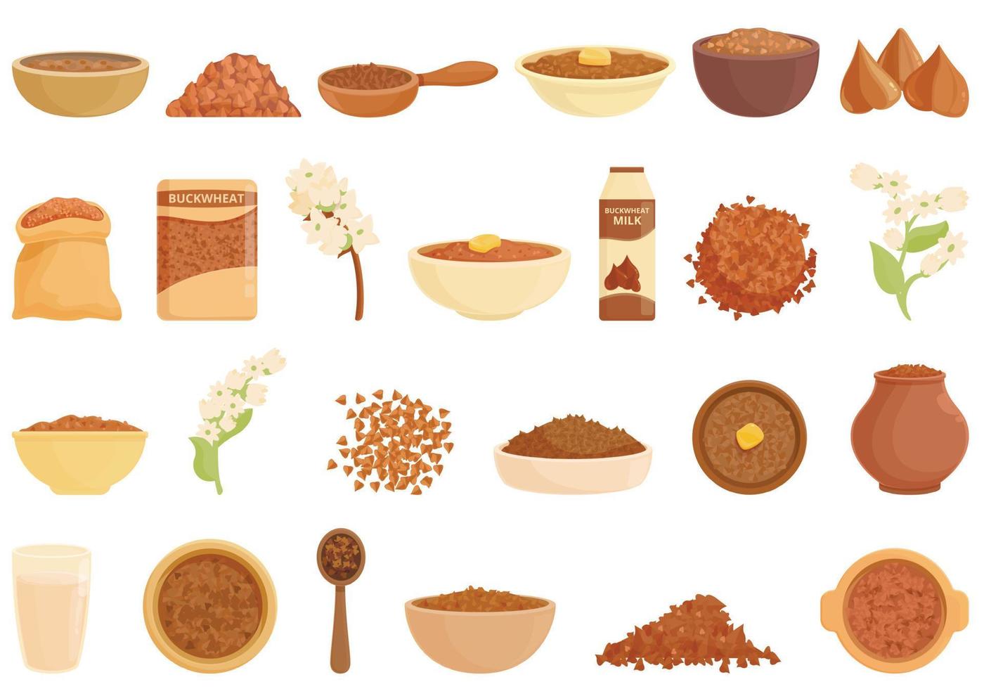 Buckwheat icons set cartoon vector. Agriculture cereal vector