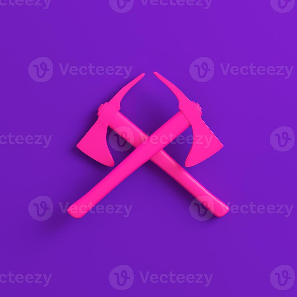 Pink two crossed axes on purple background. Minimalism concept photo