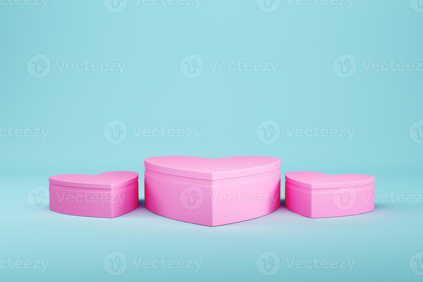 Pink heart shape pedestal with on light blue background for product display. photo