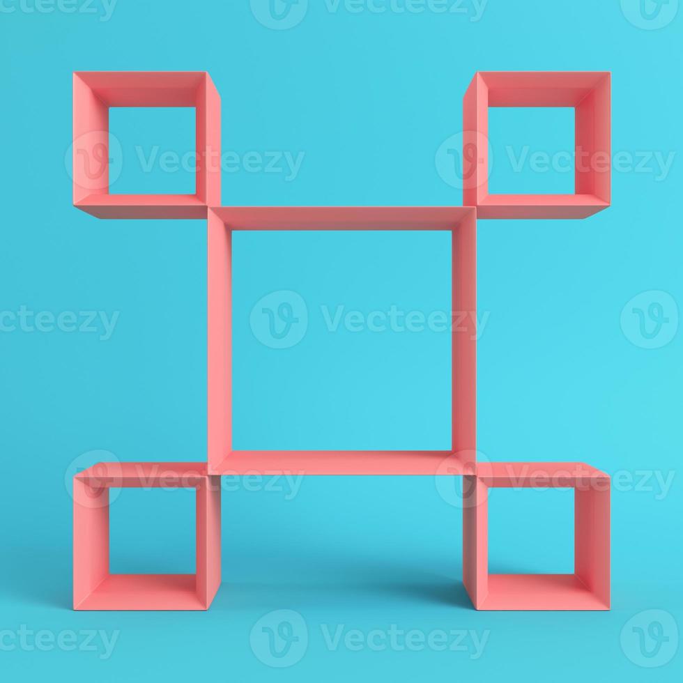 Empty square shelfs on bright blue background in pastel colors photo