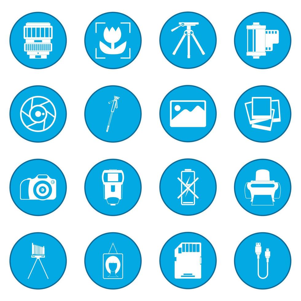 conjunto de fotografía icono azul vector