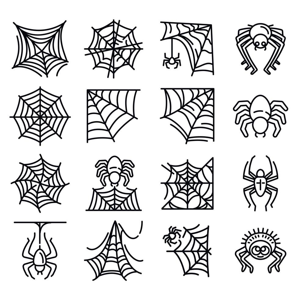 Spider icon set, outline style vector