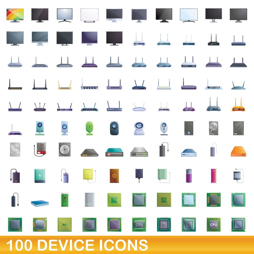 100 device icons set, cartoon style 8937320 Vector Art at Vecteezy