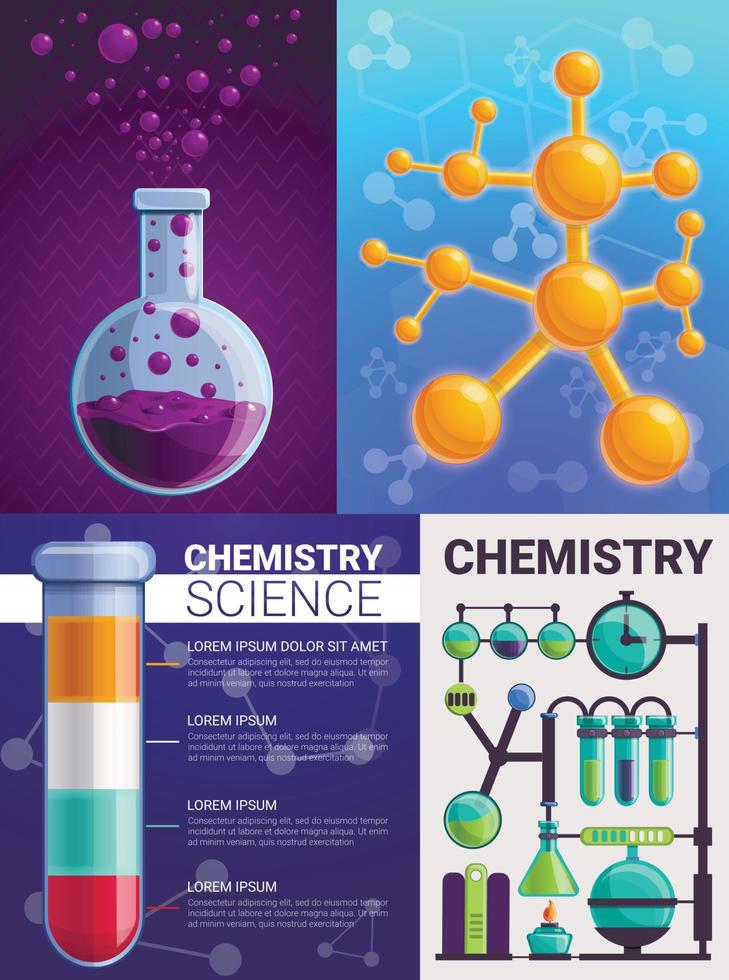 Chemistry banner set, cartoon style vector