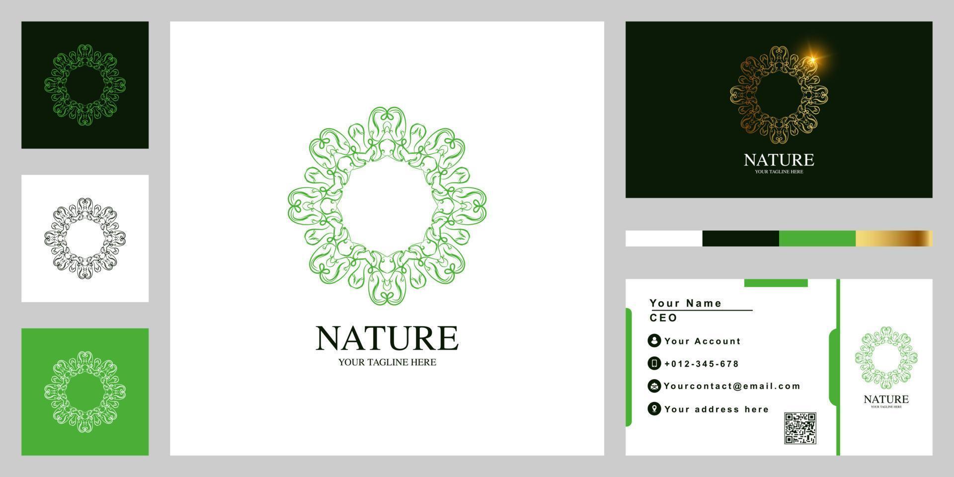 Mandala or ornament luxury logo template design with business card. vector