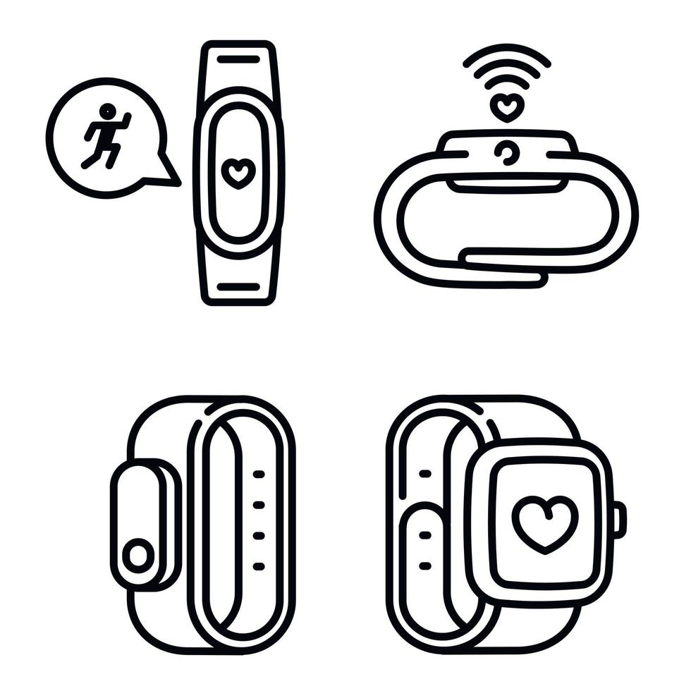 Fitness tracker icons set, outline style vector