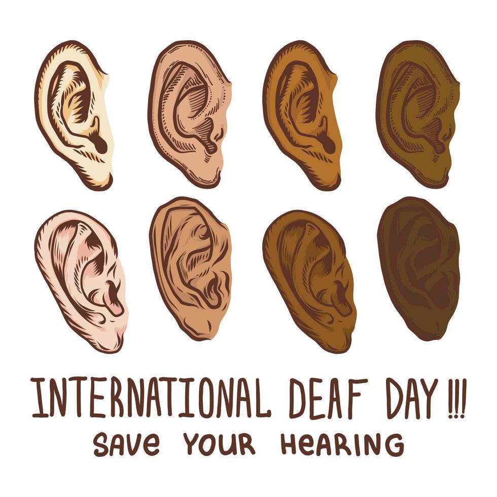 International deaf day icon set, hand drawn style vector