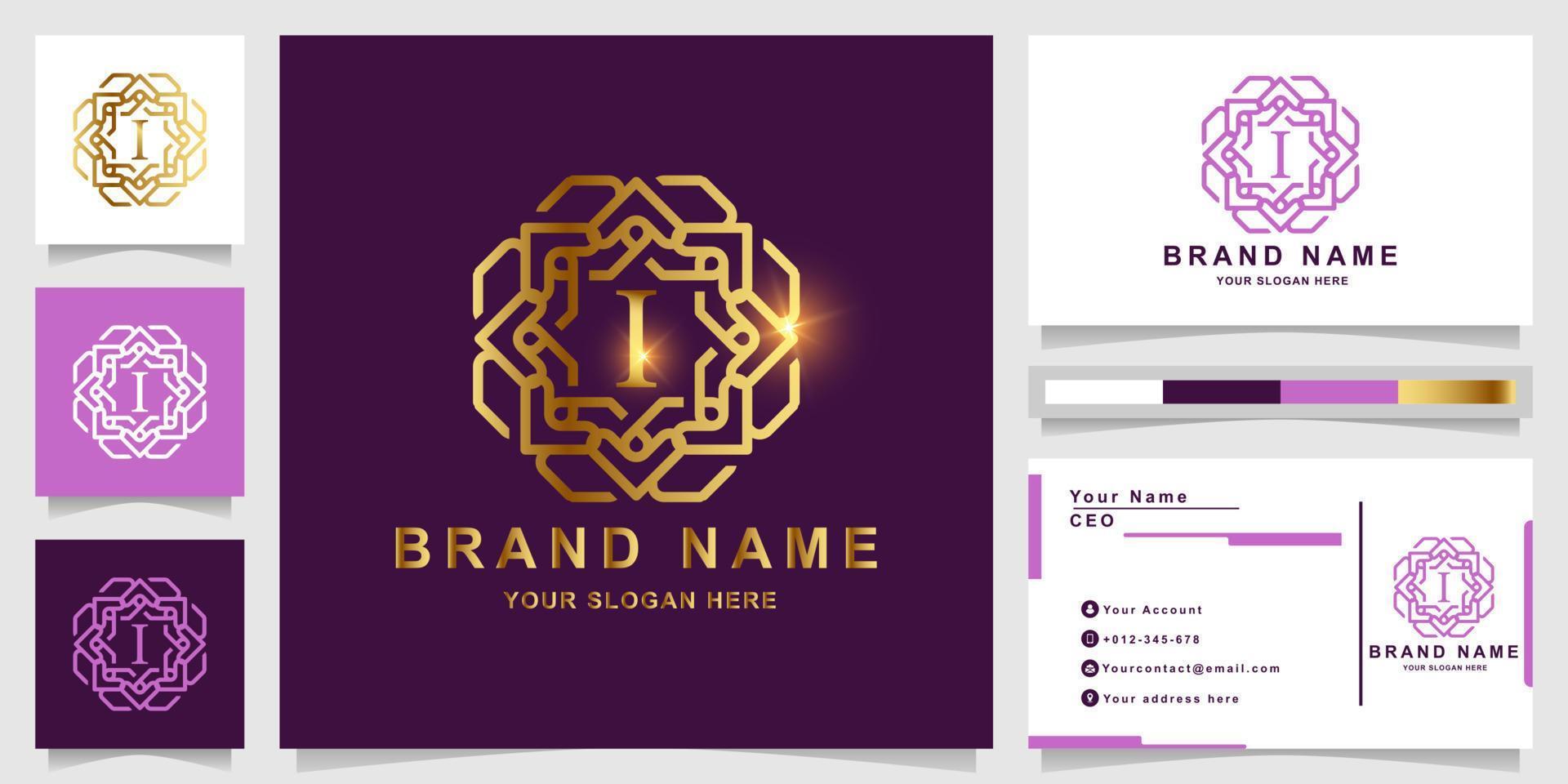 Letter I luxury golden logo template with business card design. vector