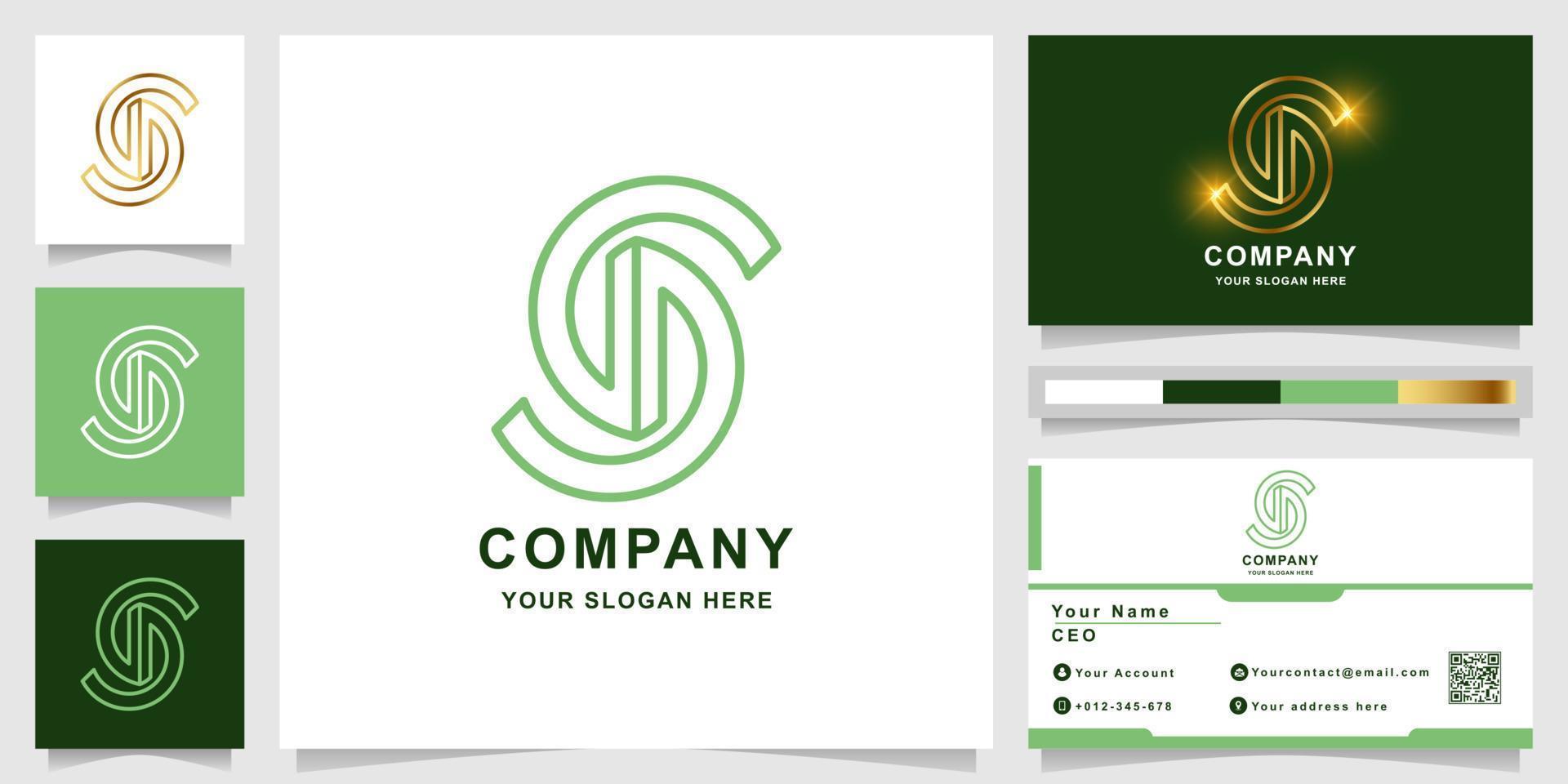 Minimalist elegant letter S monogram logo template with business card design vector