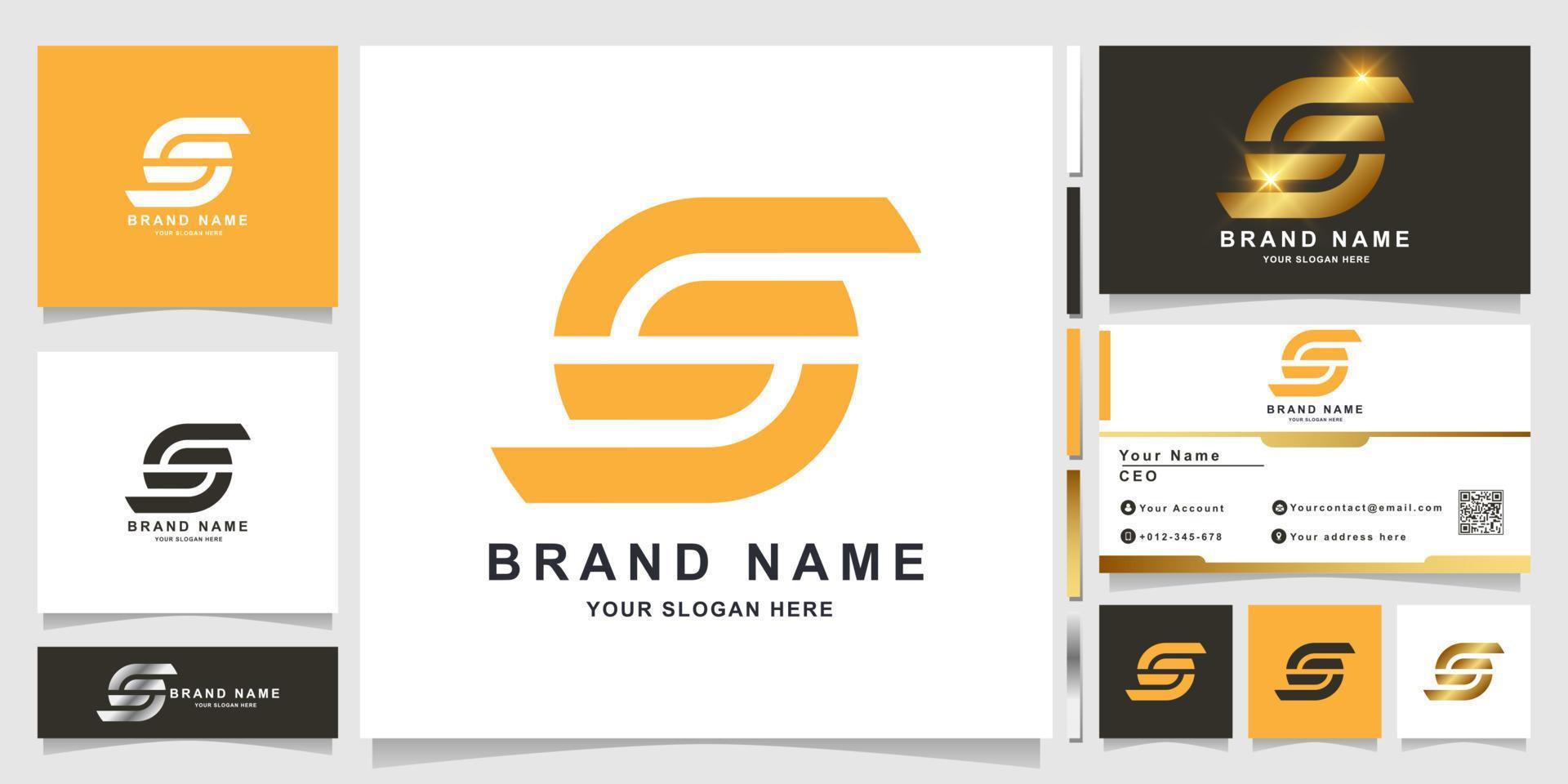 Minimalist elegant letter S monogram logo template with business card design vector