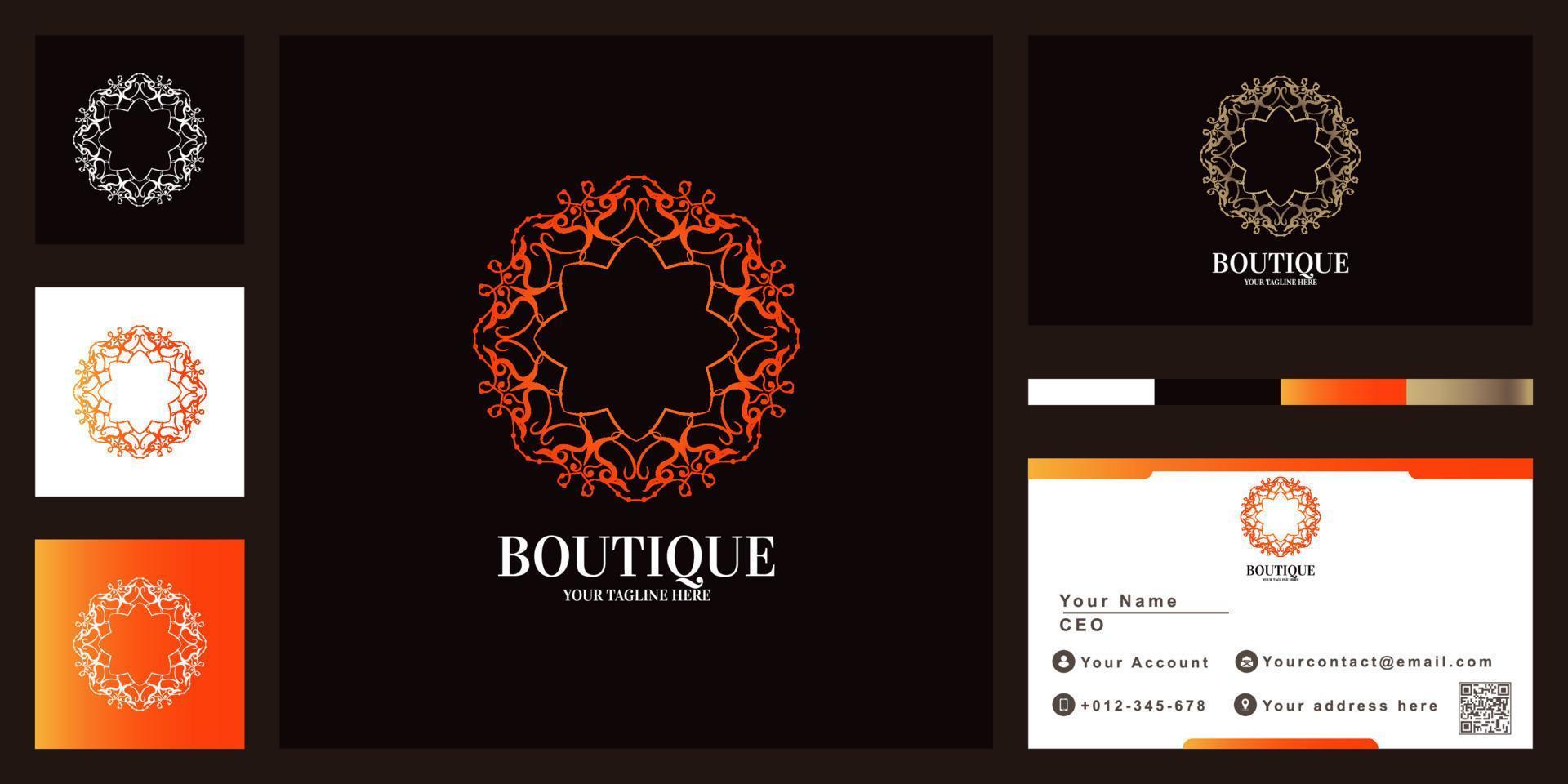diseño de plantilla de logotipo de lujo de mandala o adorno con tarjeta de visita vector
