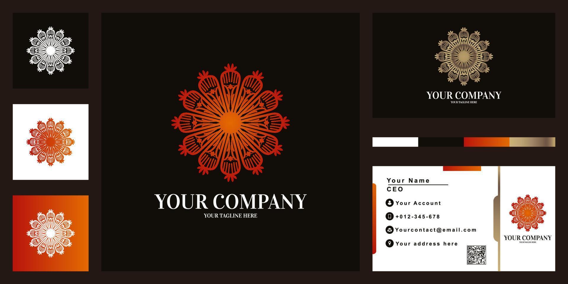 Mandala or ornament luxury logo template design with business card. vector