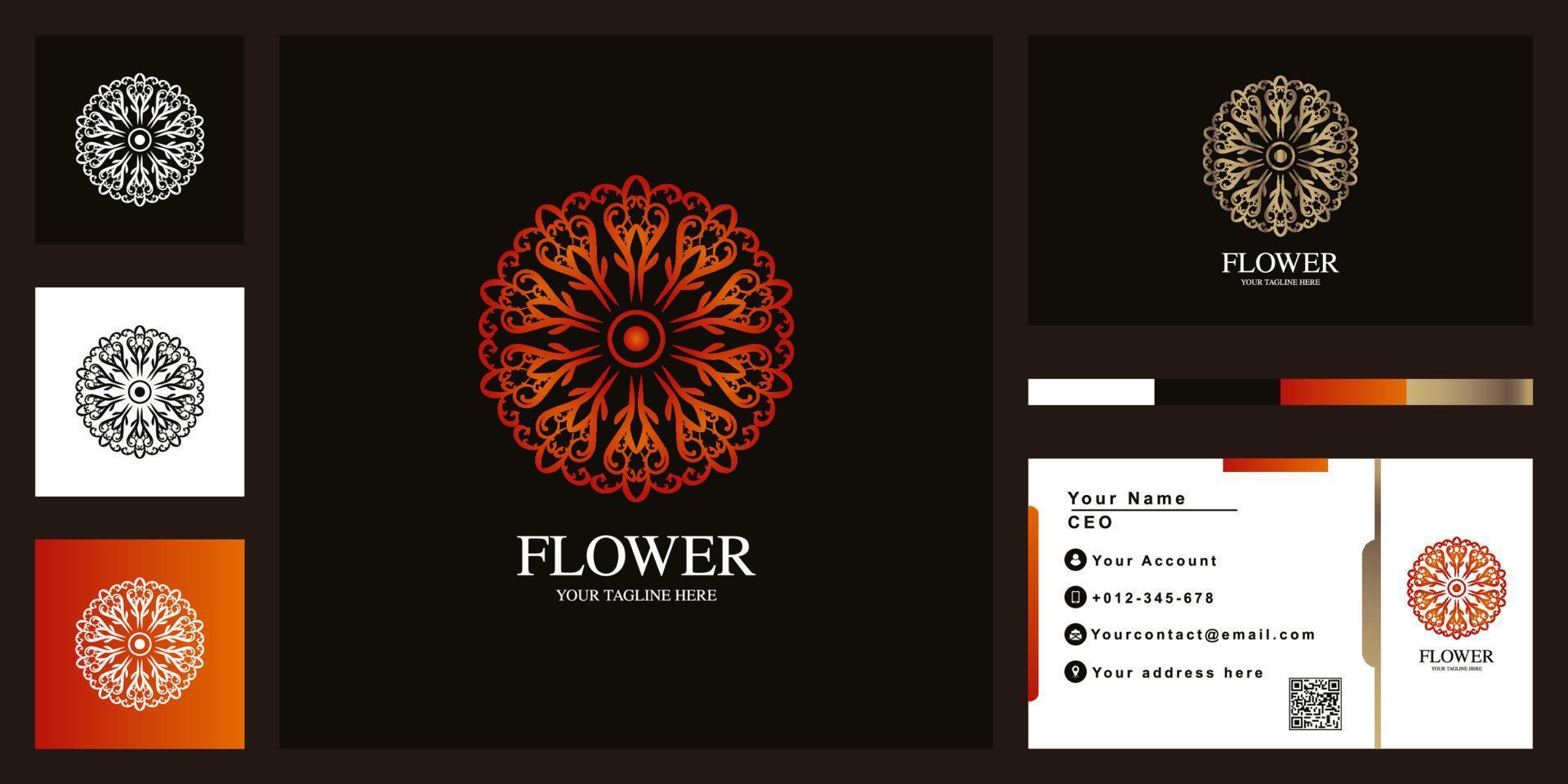 diseño de plantilla de logotipo de lujo de flores o adornos con tarjeta de visita. vector