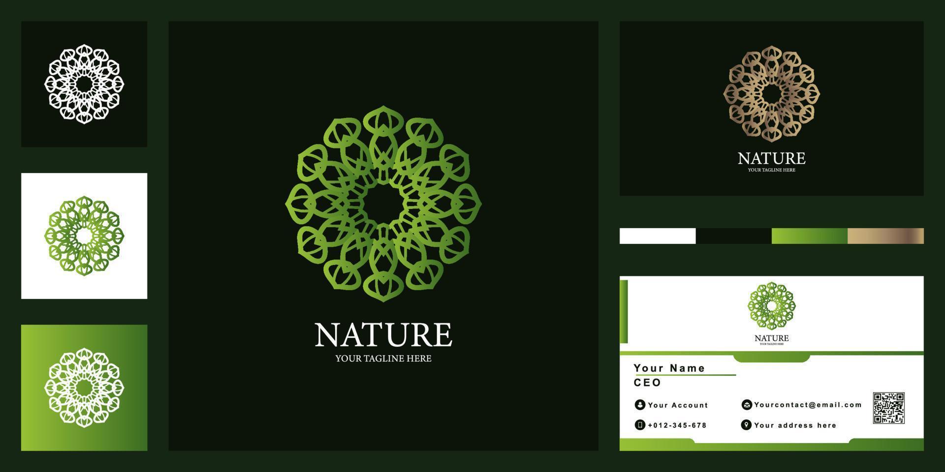 diseño de plantilla de logotipo de lujo de flor, boutique o adorno con tarjeta de visita. vector