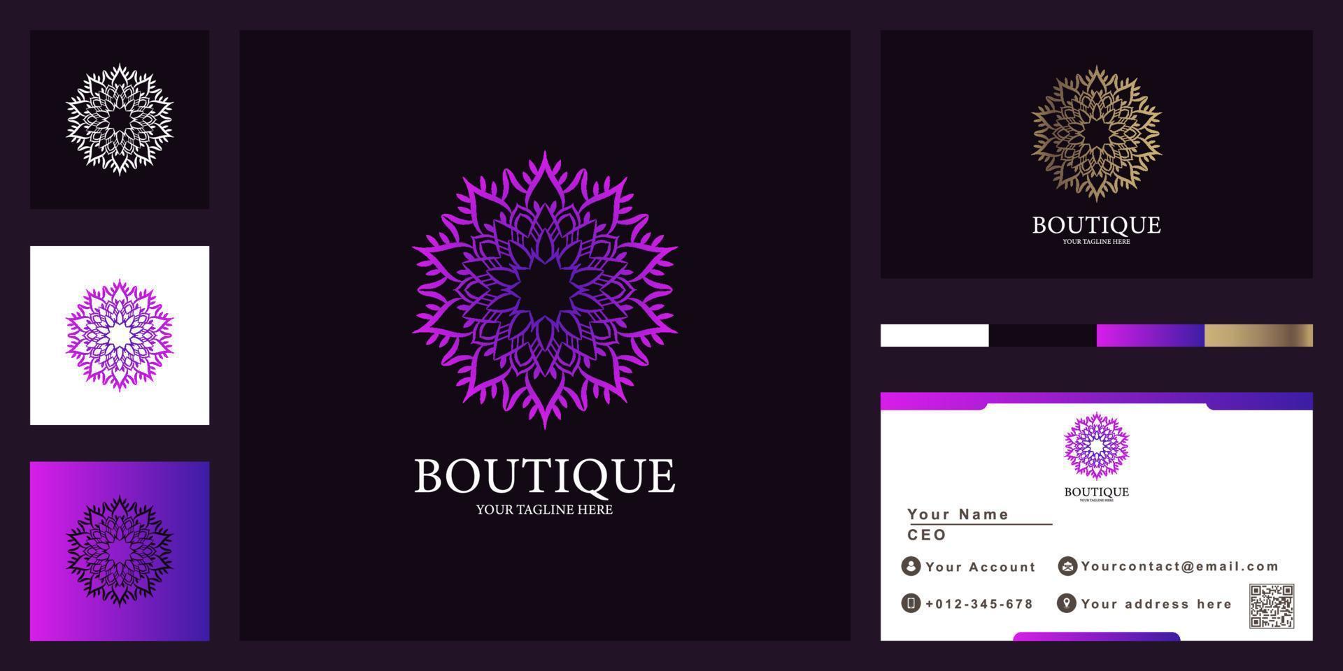 Flower, boutique or ornament luxury logo template design with business card. vector