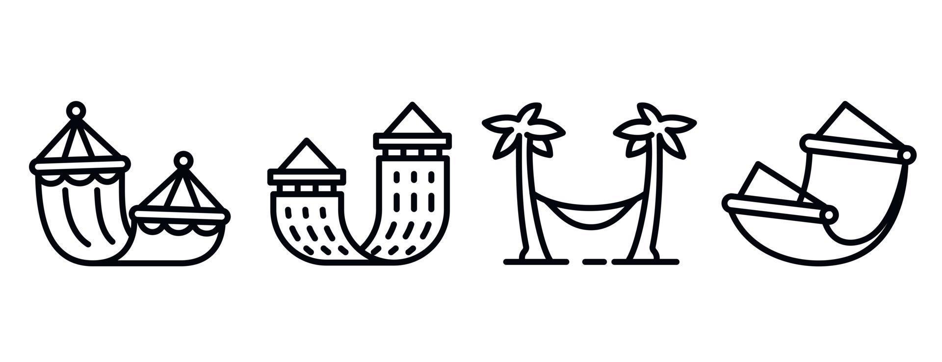 Hammock icons set, outline style vector