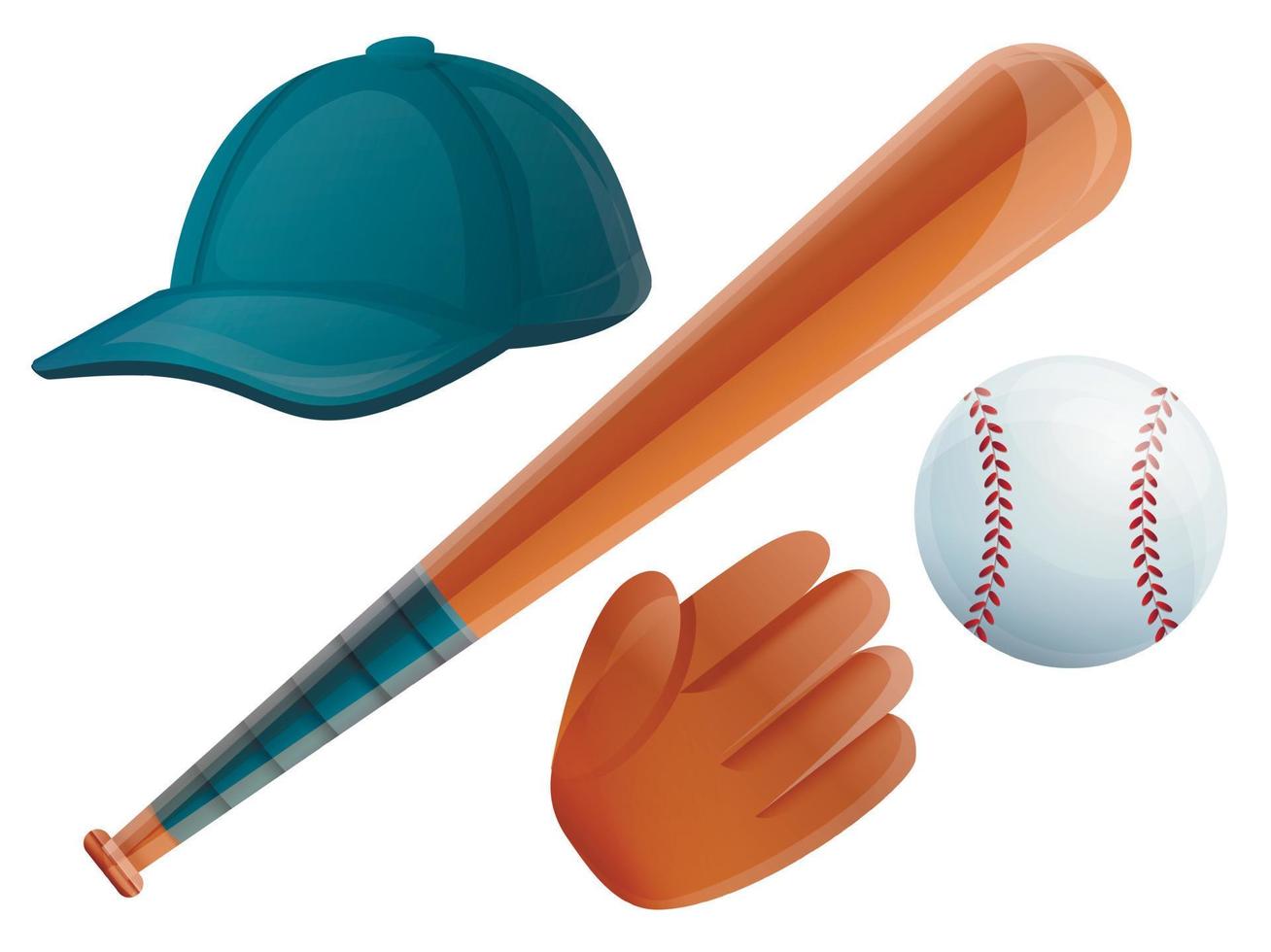 Baseball icons set, cartoon style vector