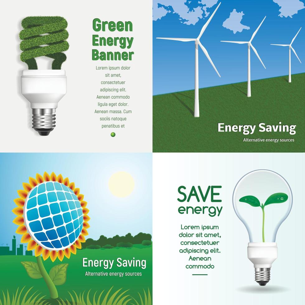 Energy saving banner set, realistic style vector