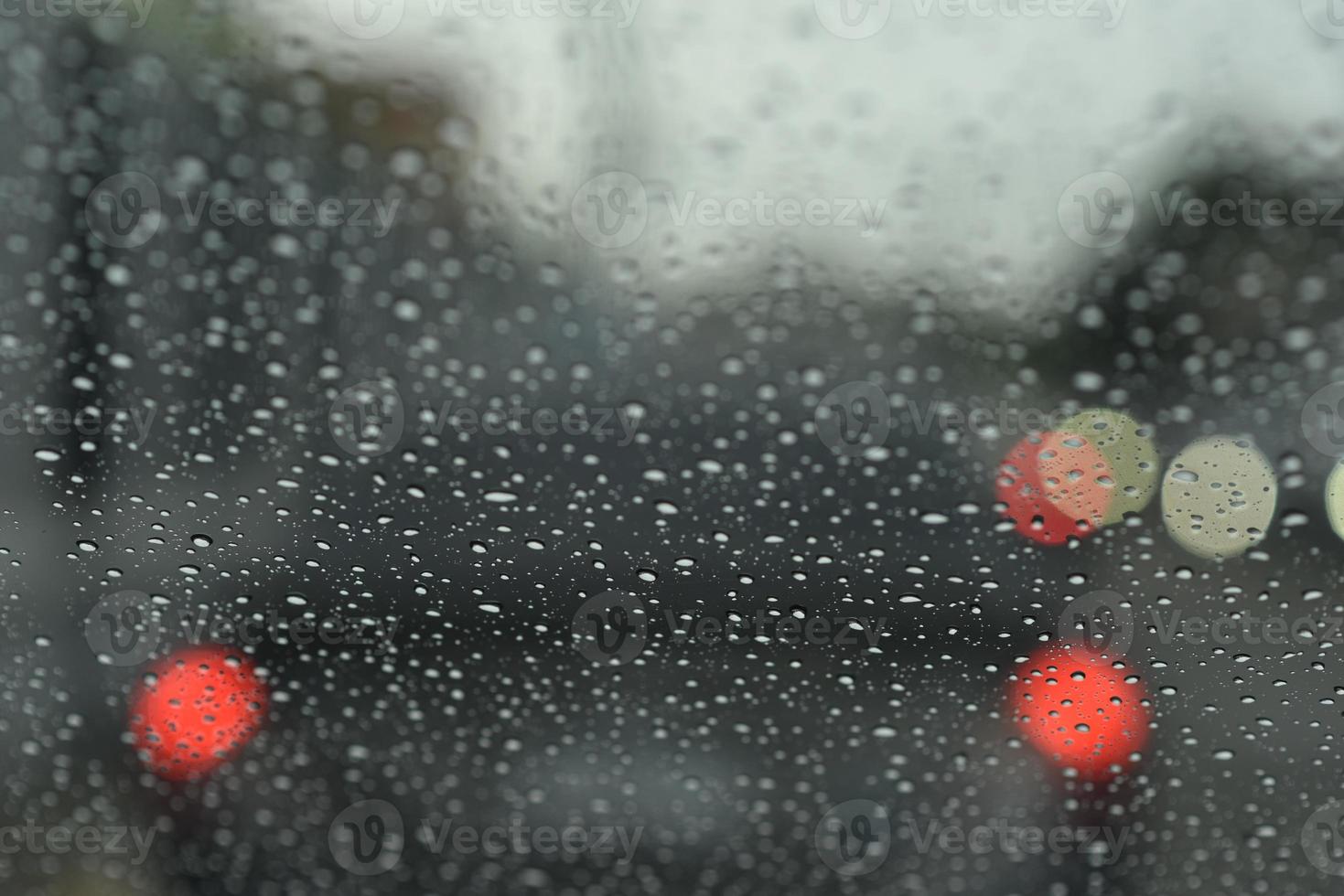 Raining while driving, view from inside photo