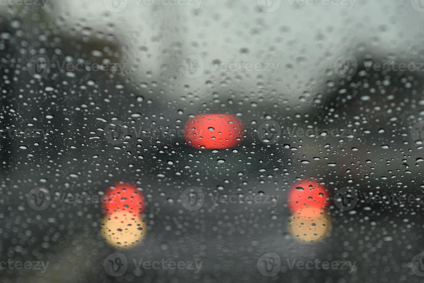 Raining while driving, view from inside photo