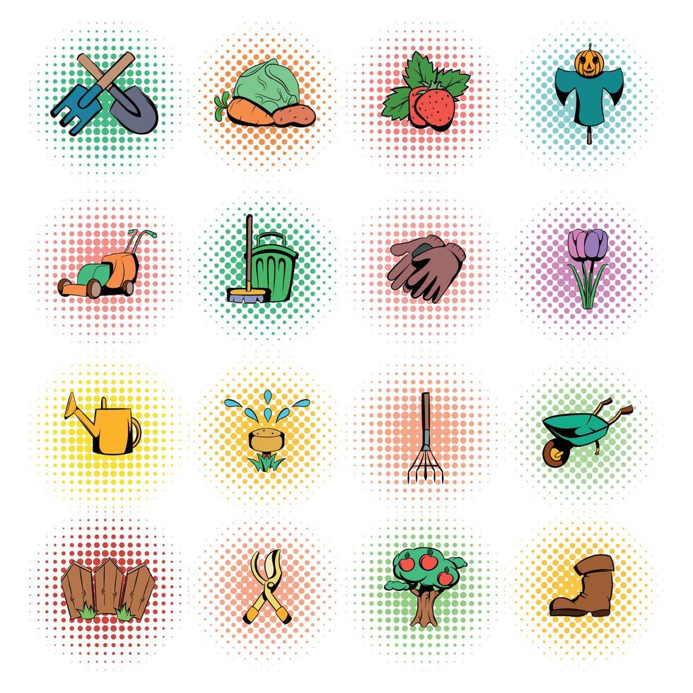 Garden comics icons set vector