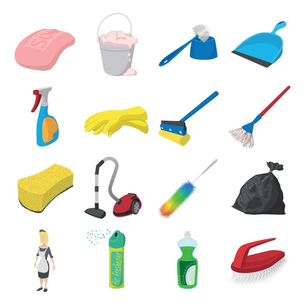 Cleaning cartoon icons vector