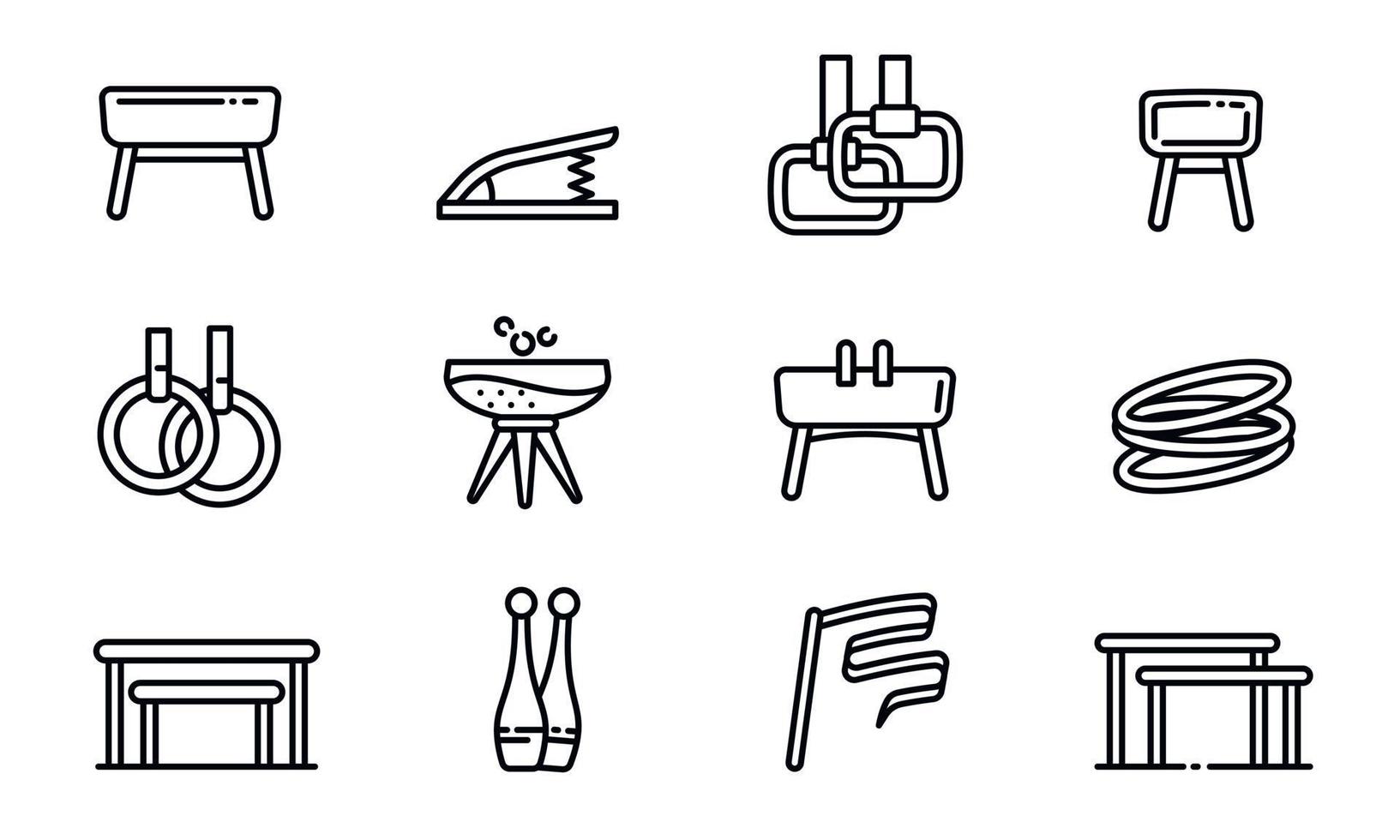 Gymnastics equipment icons set, outline style vector