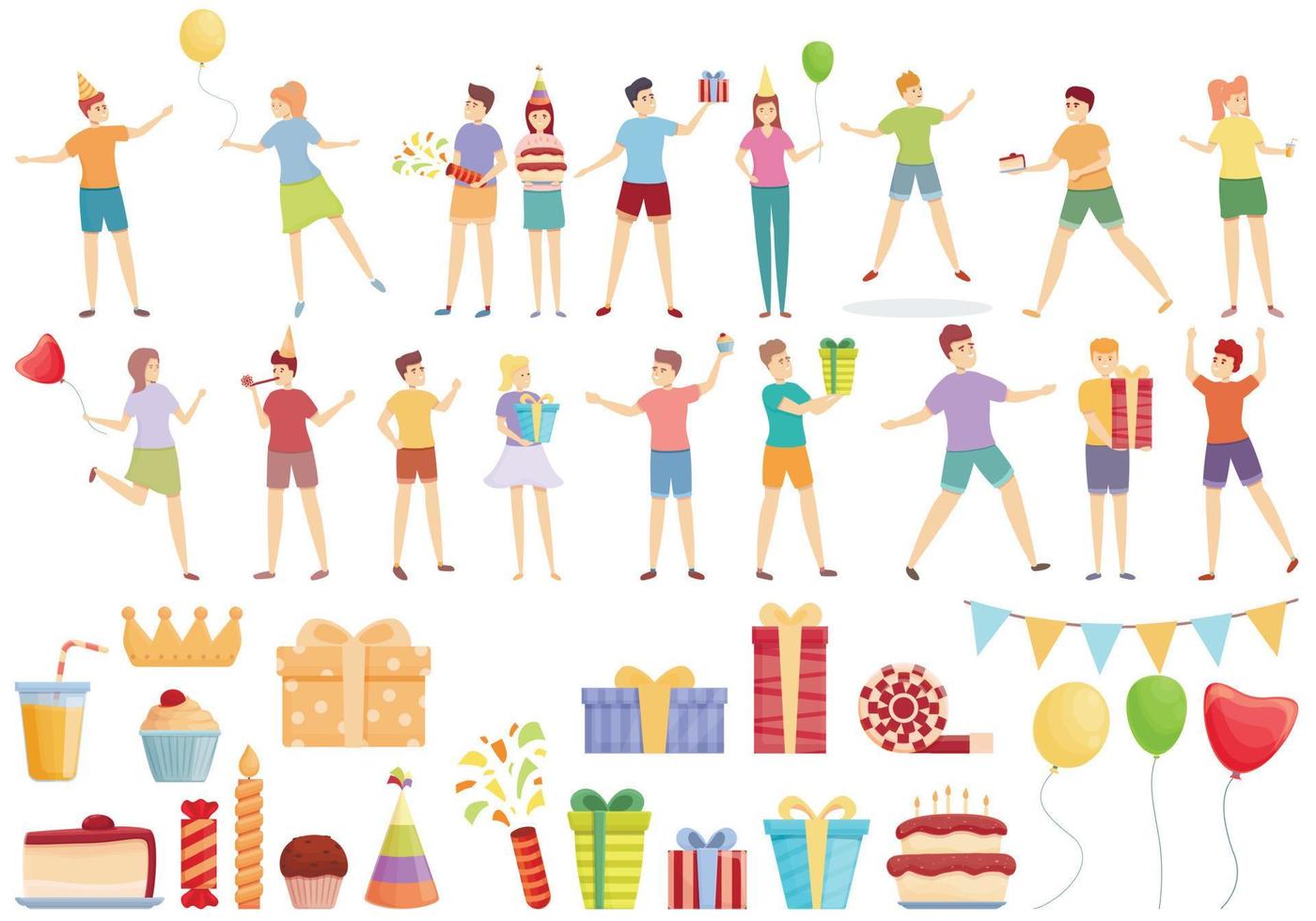 Kids party icons set cartoon vector. Children birthday vector