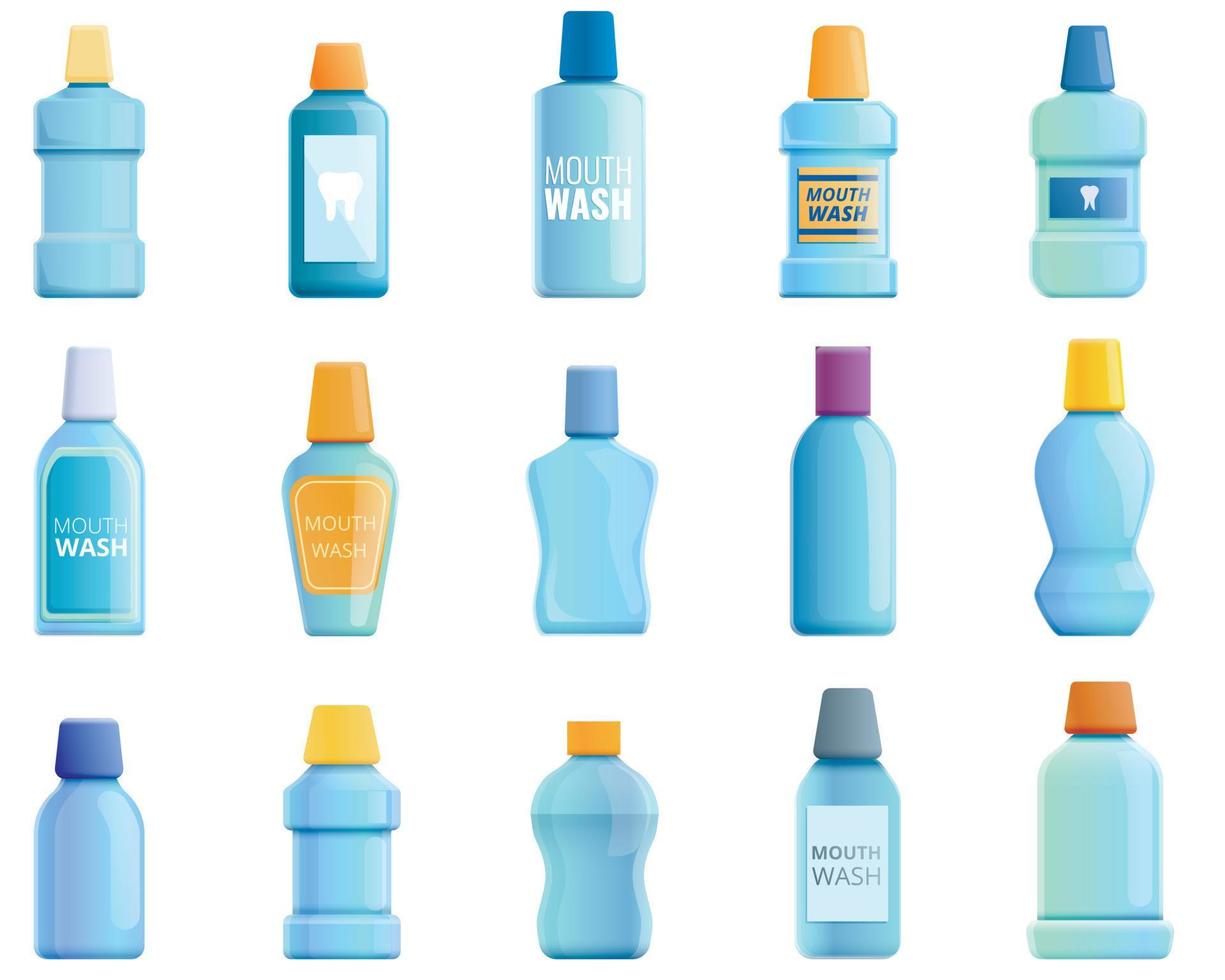 Mouthwash icons set, cartoon style vector