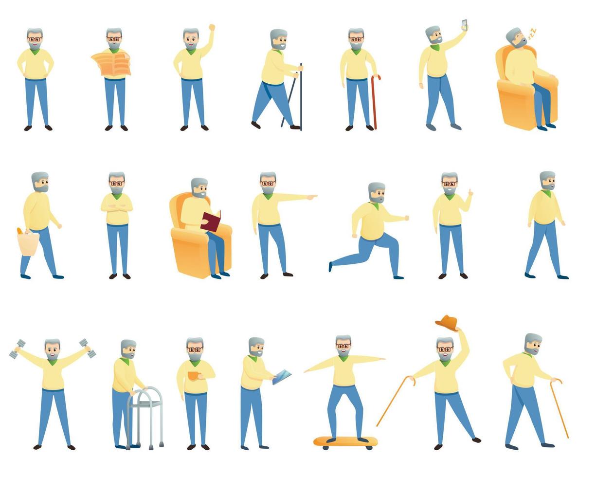 Grandfather icons set, cartoon style vector