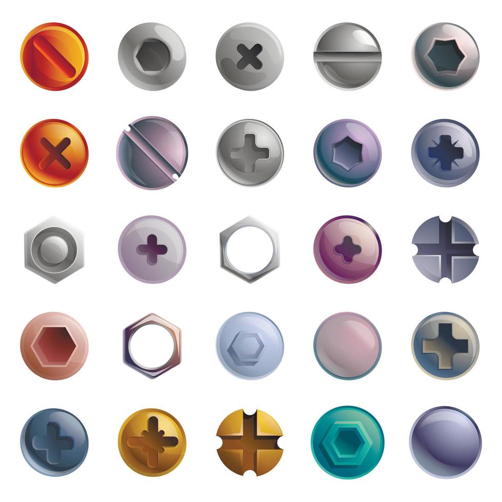 Conjunto de iconos de tornillo, estilo de dibujos animados vector