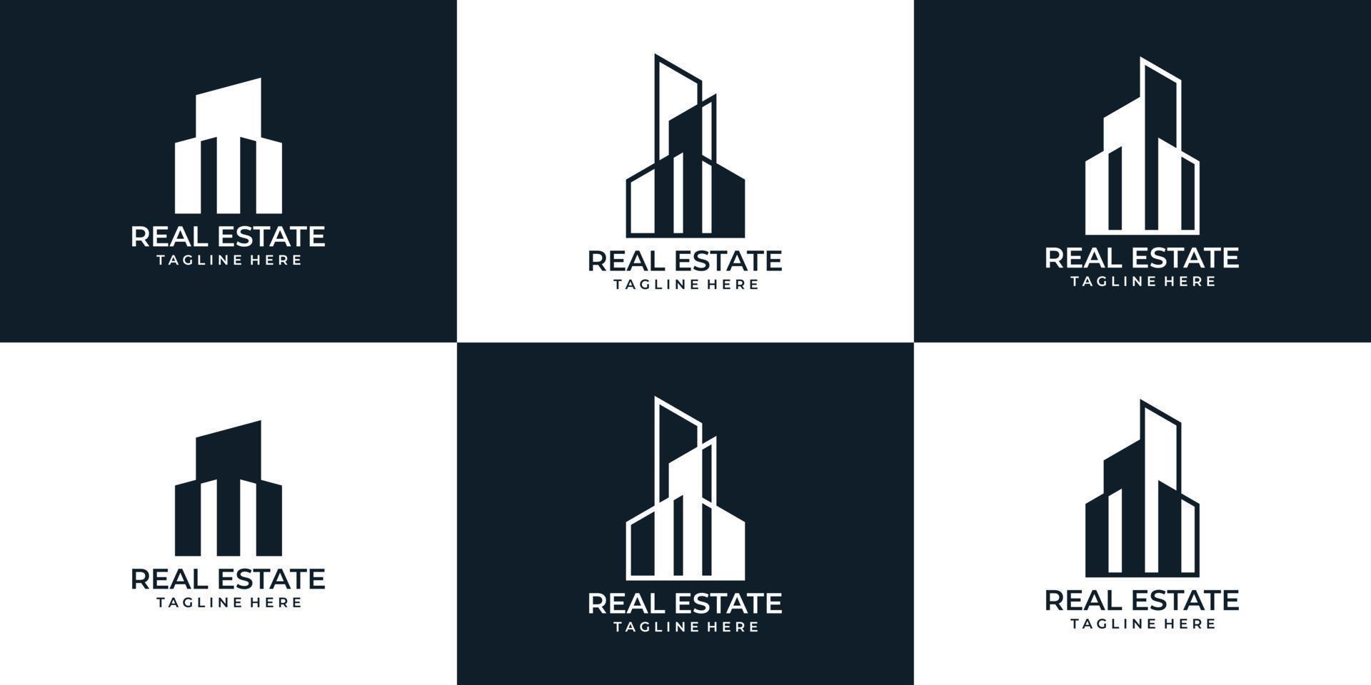 Modern hometown real estate building logo design collection vector