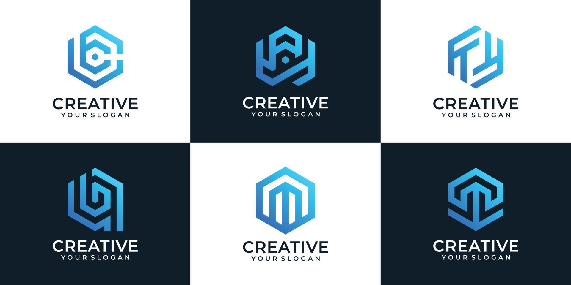 Set of monogram business abstract logo vector technology