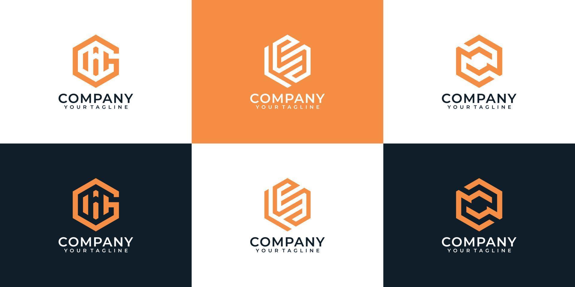 Company abstract hexagon logo design vector