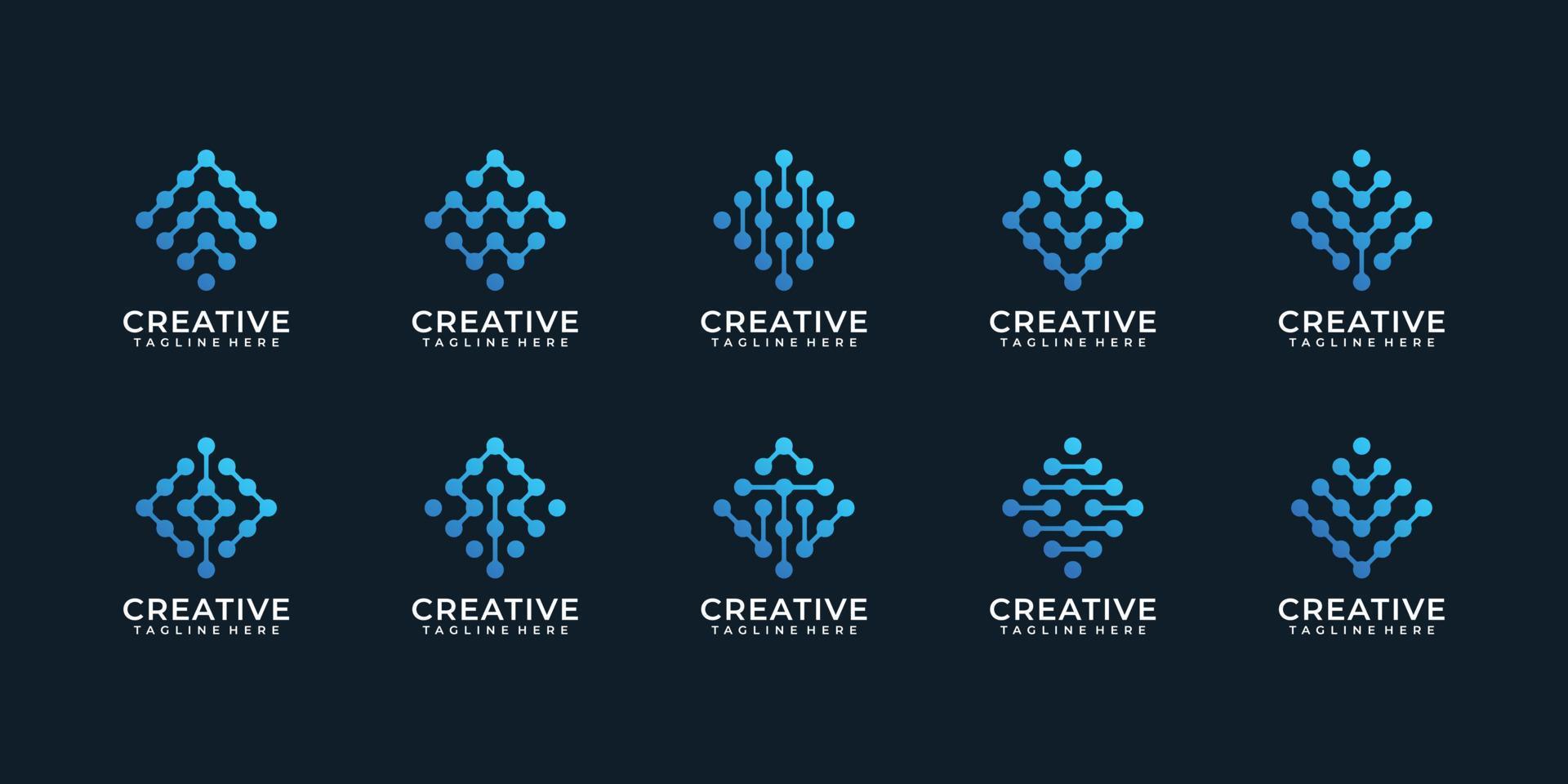 Set of digital technology network logo design connection vector