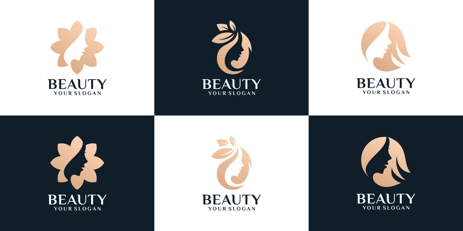 conjunto de diseño de logotipo de silueta de peinado de mujer femenina de belleza vector