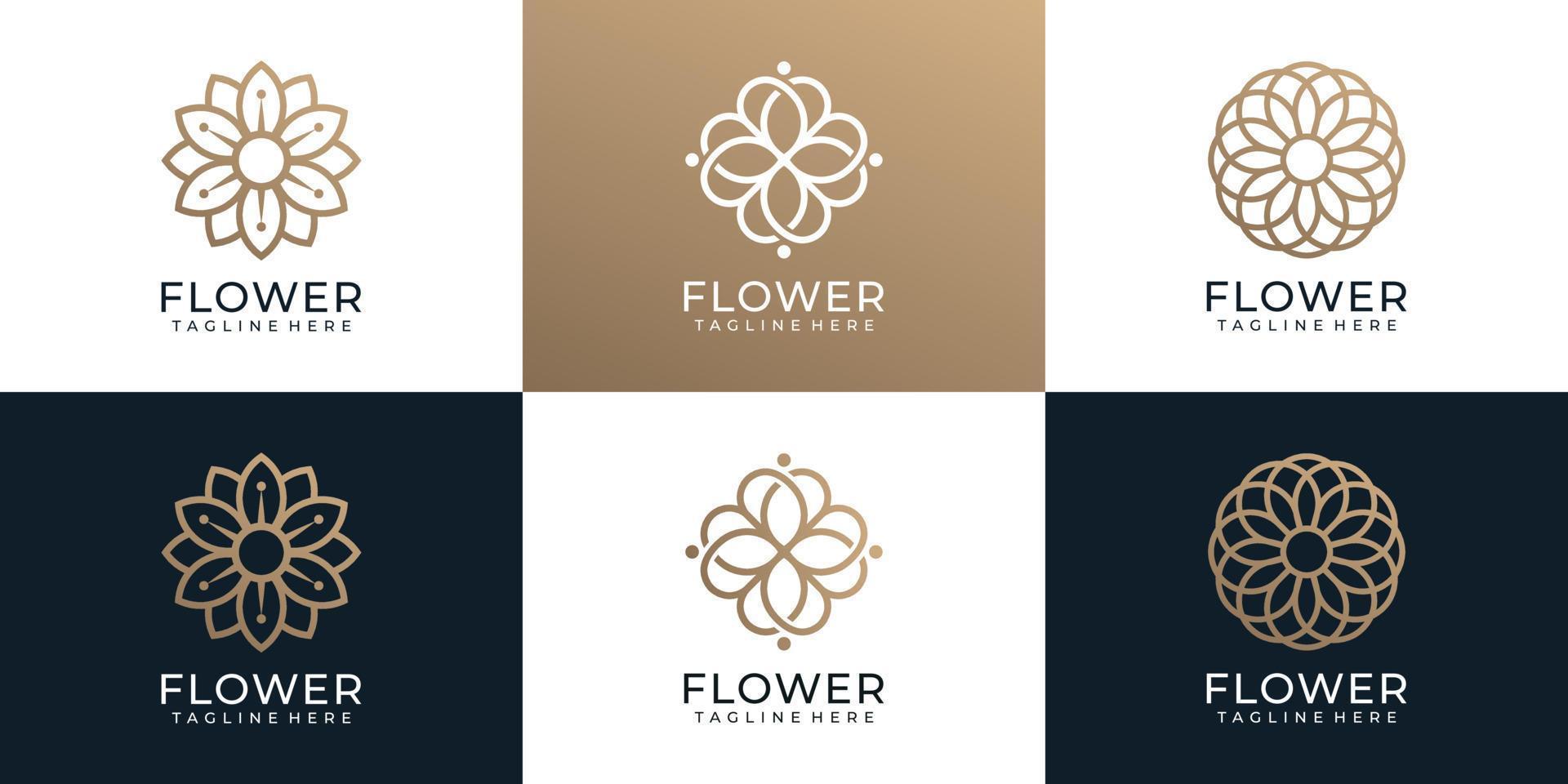 conjunto de logotipo de adorno de moda minimalista flor spa yoga vector