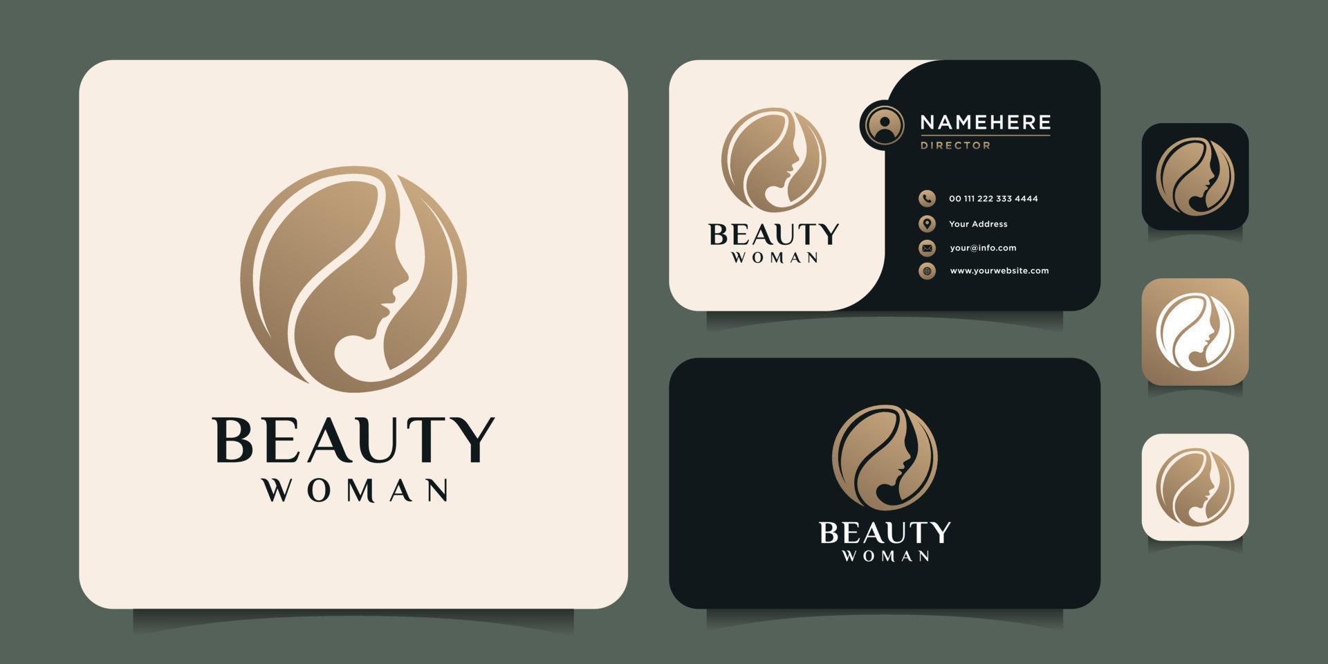 Beauty hairstyle woman face nature fashion silhouette logo design vector
